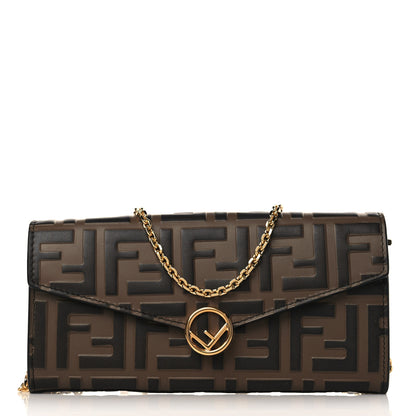Fendi Vitello Soft F is Fendi Bi-Color FF 1974 Embossed Continental Envelope Wallet On Chain Maya Black 1 of 9