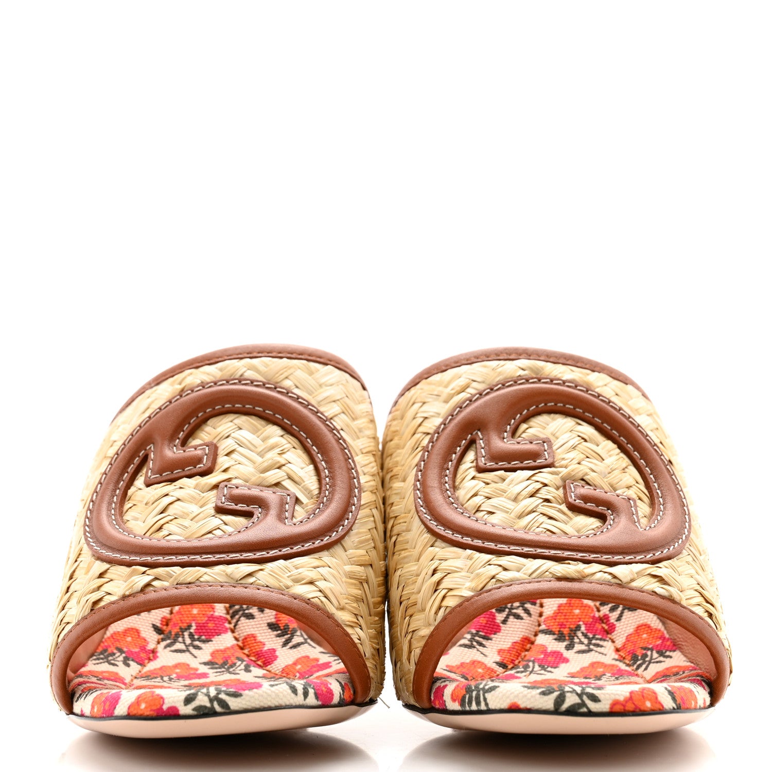 Gucci Raffia Malaga Kid Interlocking G Mabel Sandals 37 Natural 2 of 9