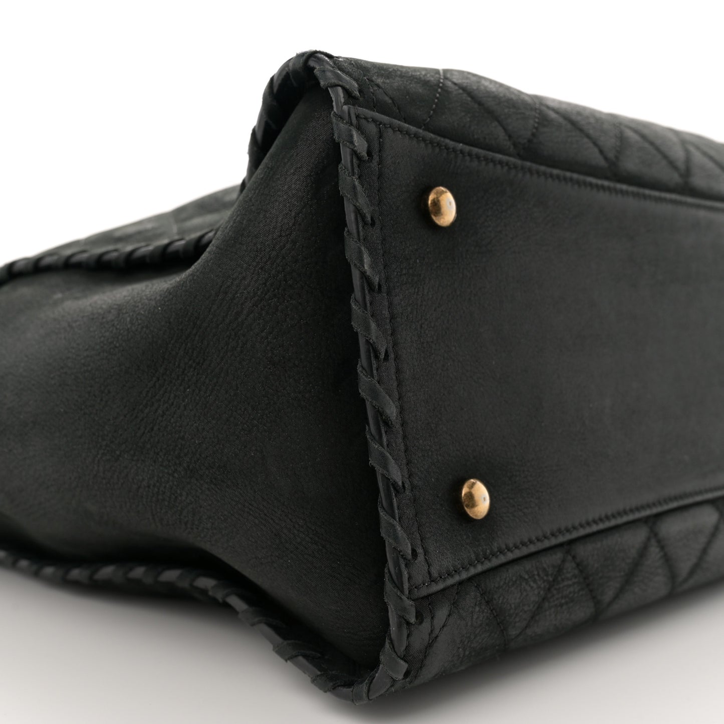 Iridescent Calfskin Quilted Happy Stitch Shopping Tote Black