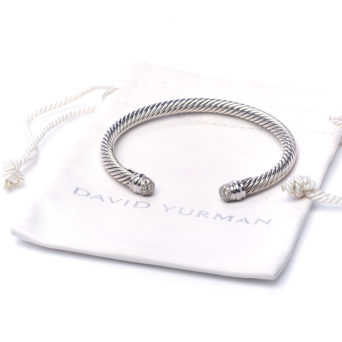 Sterling Silver 18K White Gold Diamond 5mm Cable Classics Bracelet