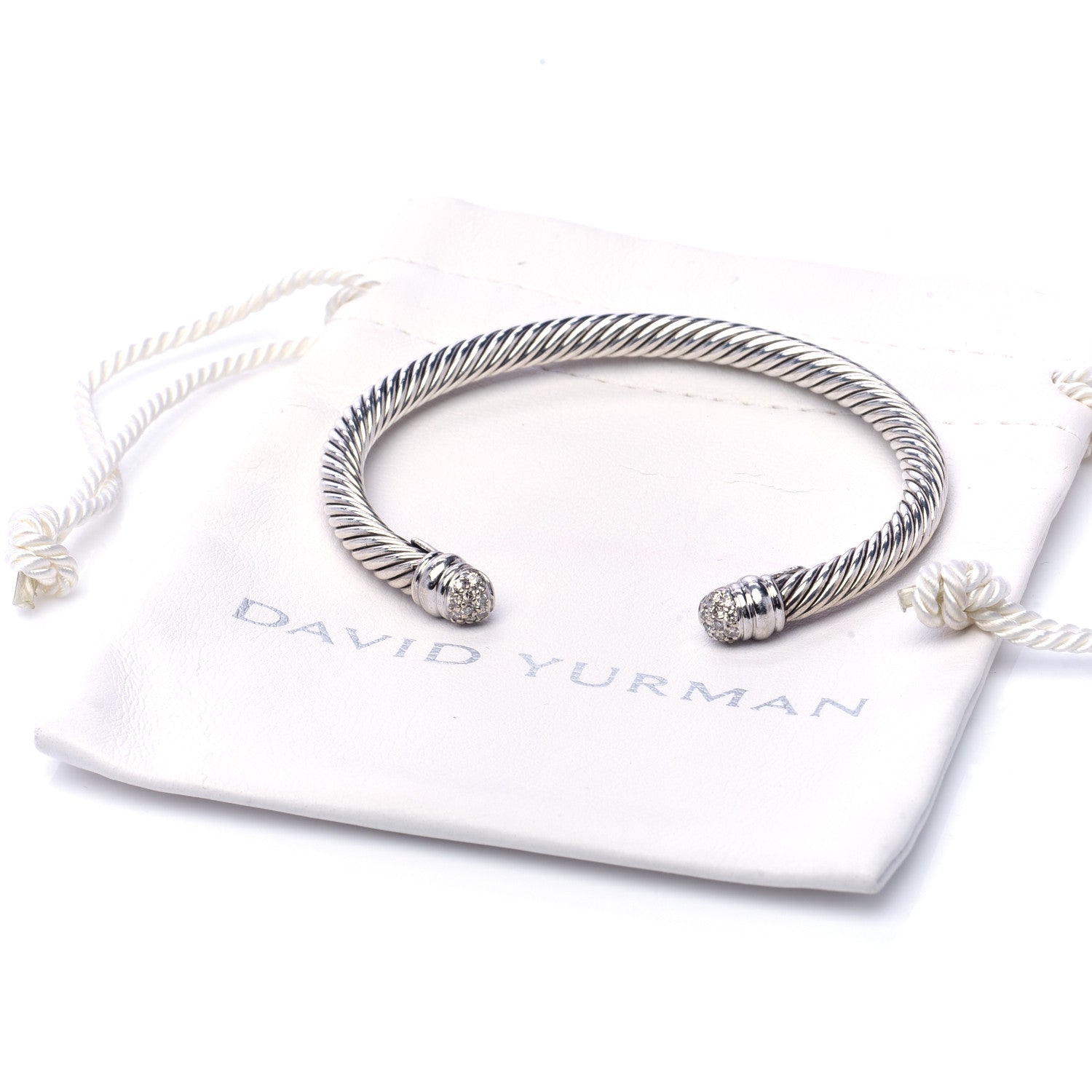 David Yurman Sterling Silver 18K White Gold Diamond 5mm Cable Classics Bracelet 7 of 7