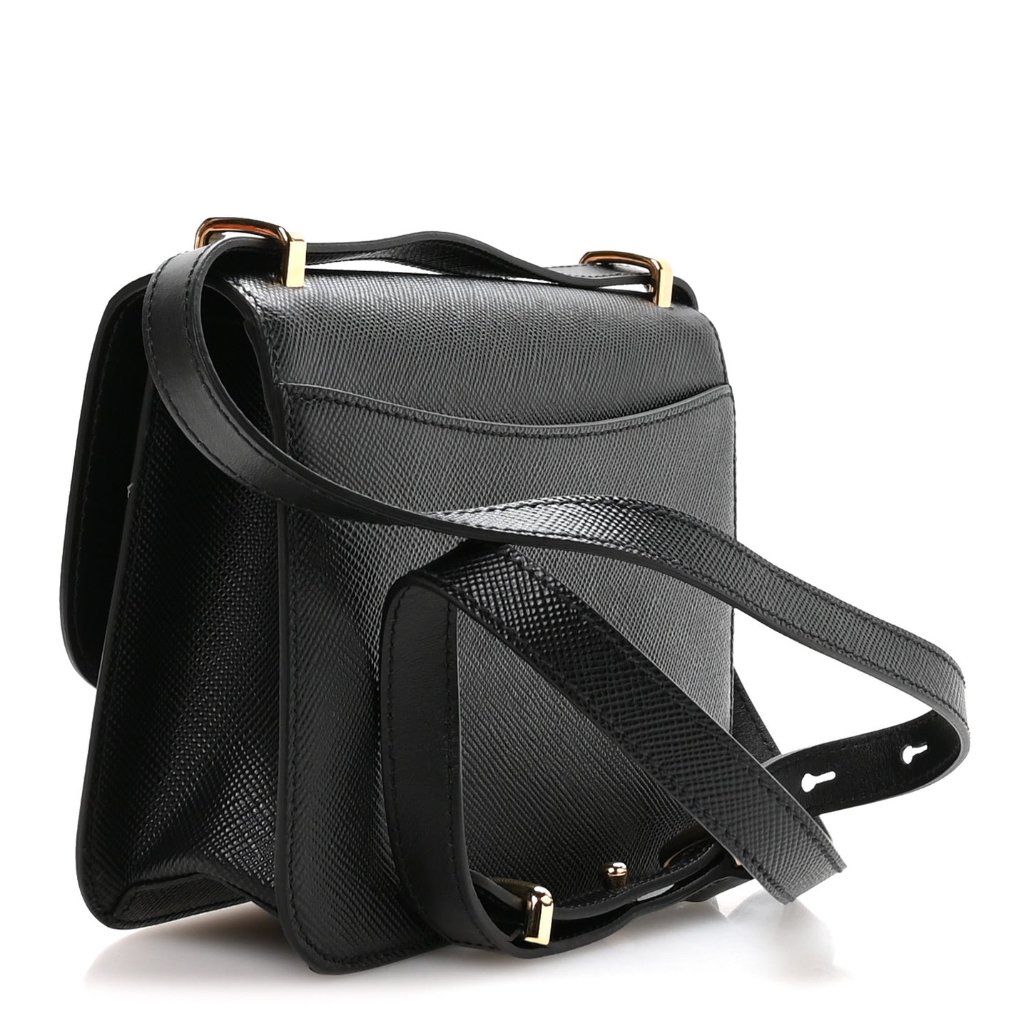 Saffiano Cuir Triangle Embleme Flap Shoulder Bag Black