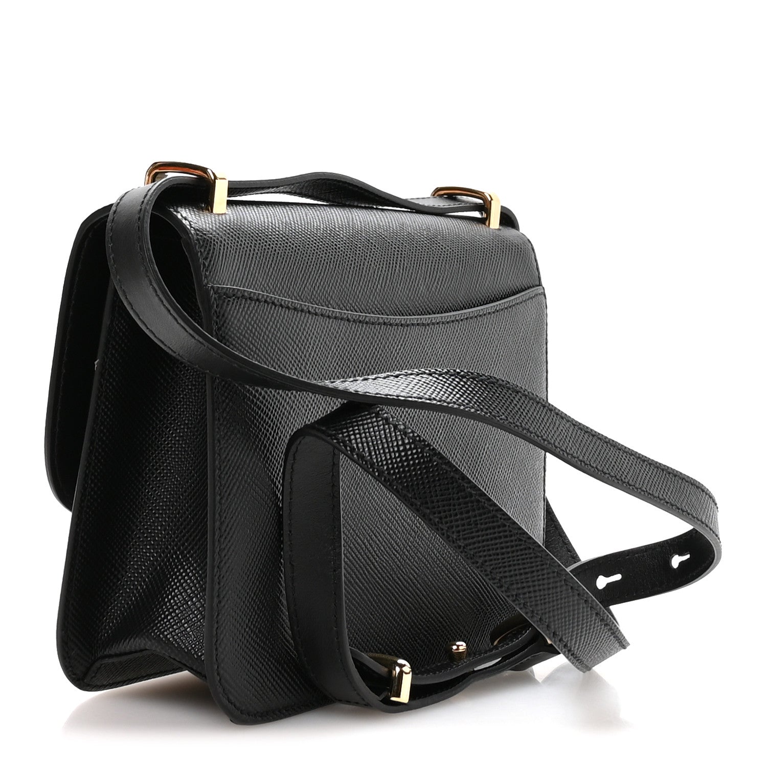 Prada Saffiano Cuir Triangle Embleme Flap Shoulder Bag Black 2 of 10