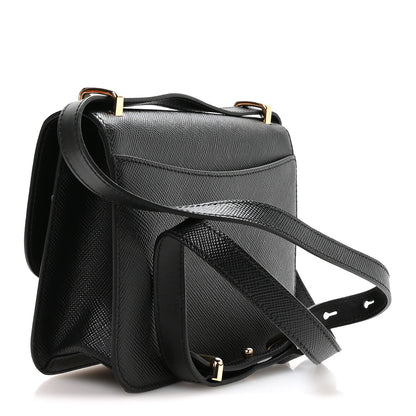 Prada Saffiano Cuir Triangle Embleme Flap Shoulder Bag Black 2 of 10