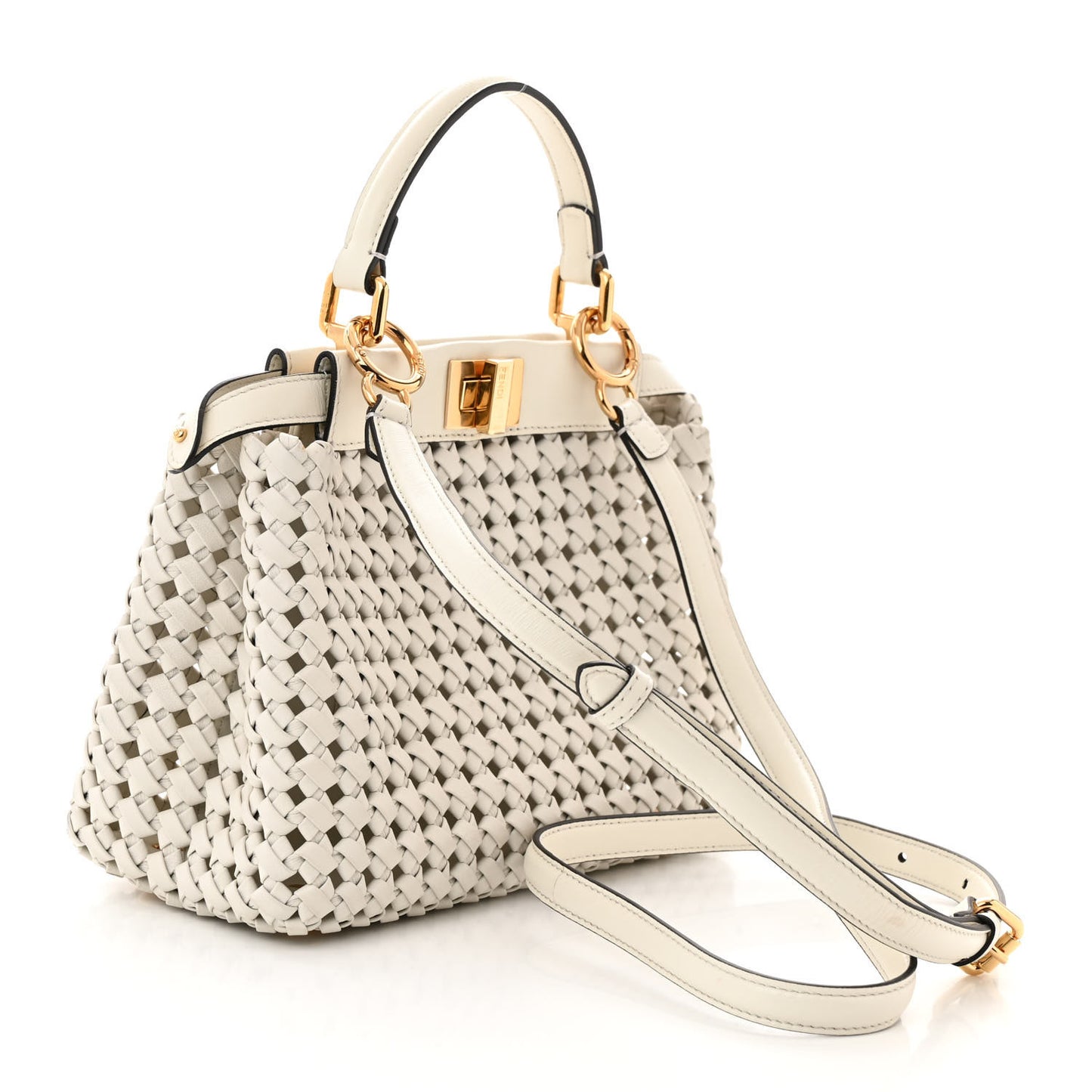 Nappa Intreccio Stacked Bar Mini Peekaboo Iconic Satchel White