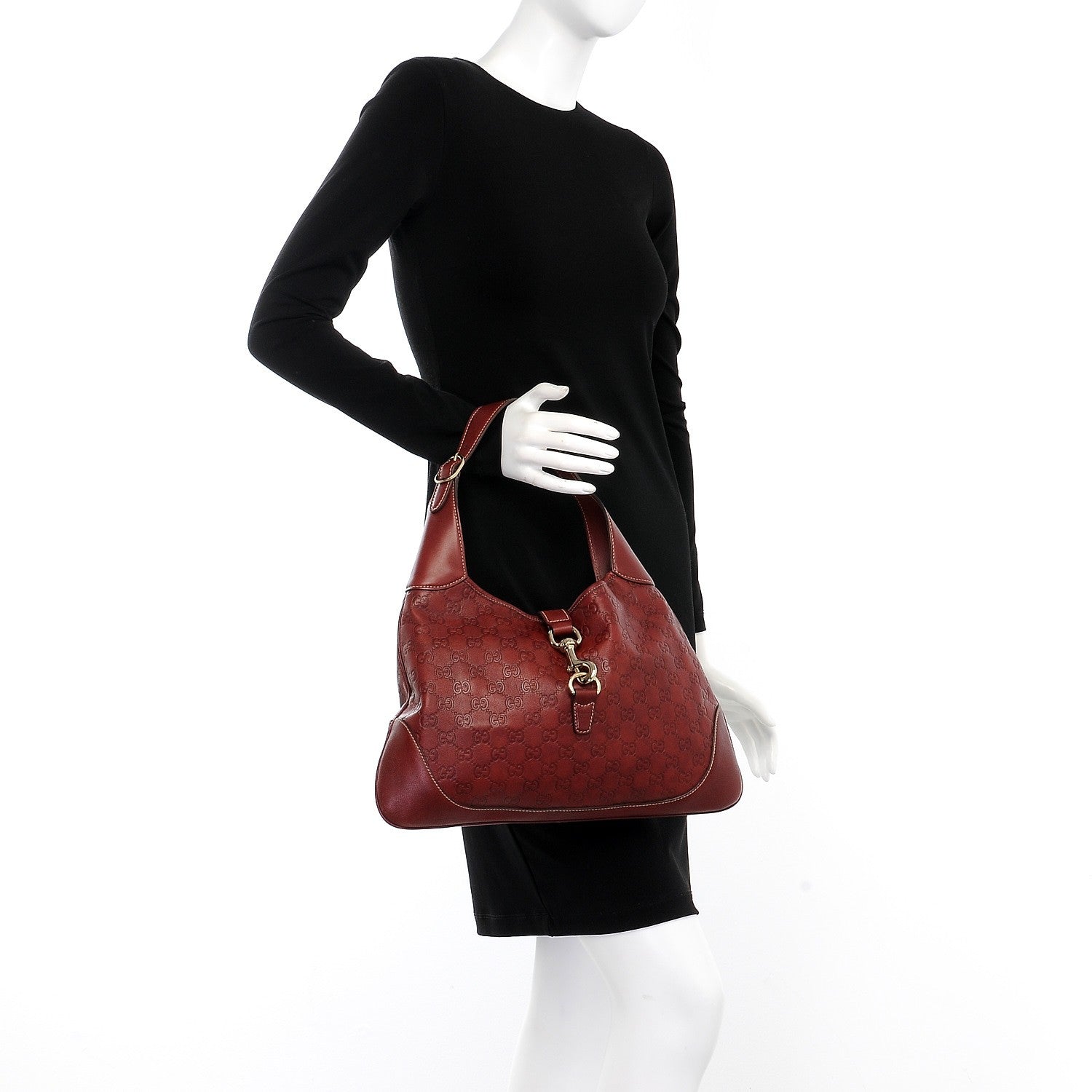 Gucci Guccissima Medium Jackie O Bouvier Hobo Dark Red 2 of 10