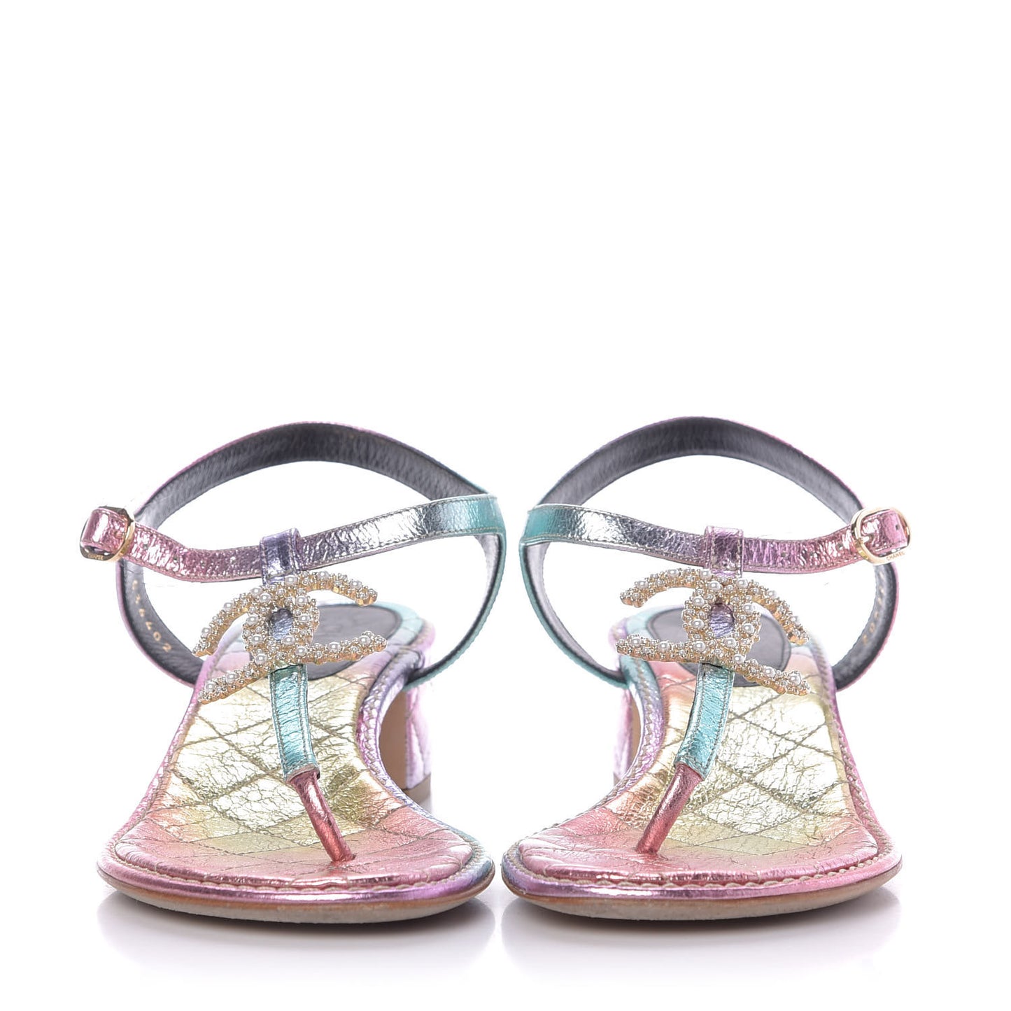 Goatskin Fantasy CC Pearl Thong Sandals 38 Multicolor
