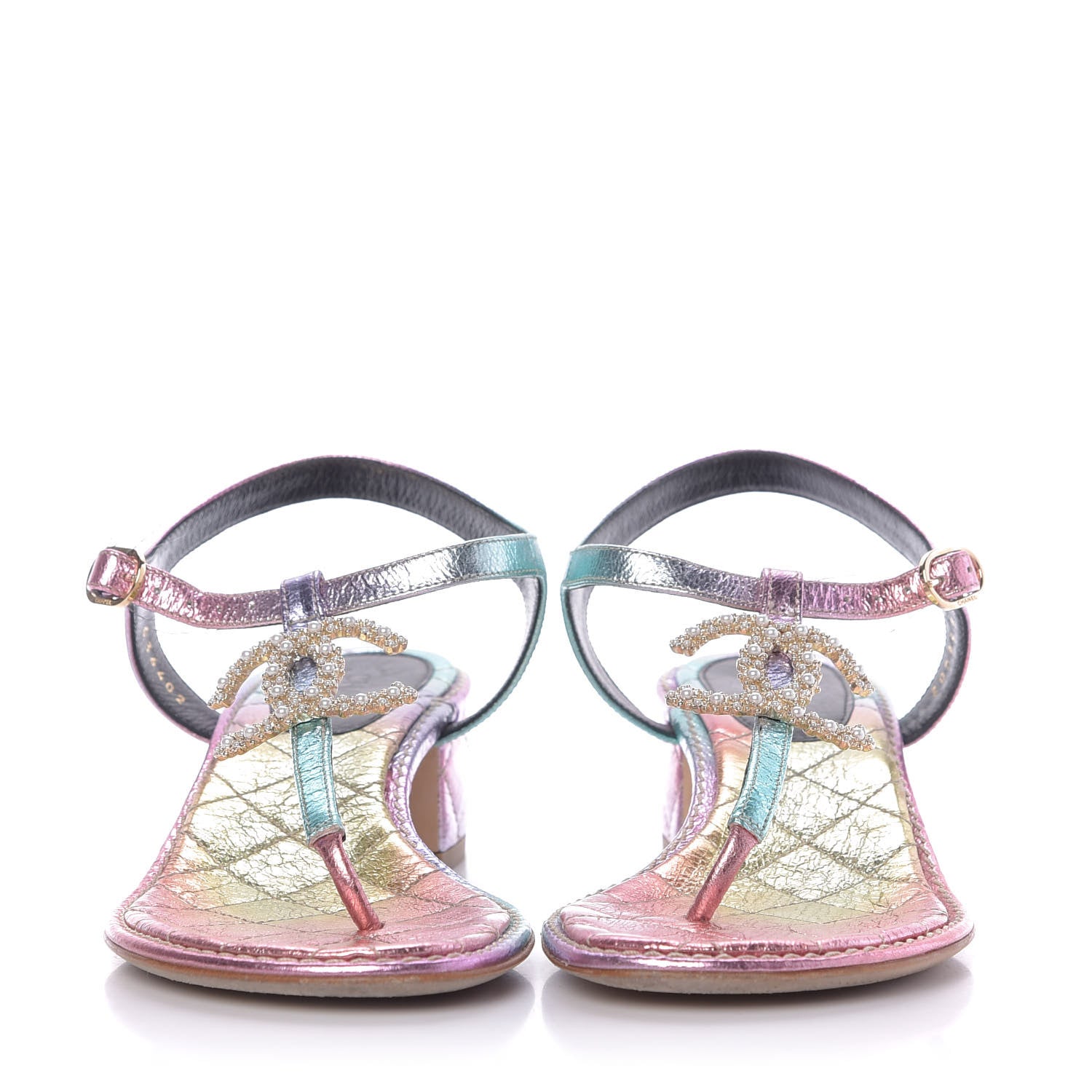 Chanel Goatskin Fantasy CC Pearl Thong Sandals 38 Multicolor 3 of 13