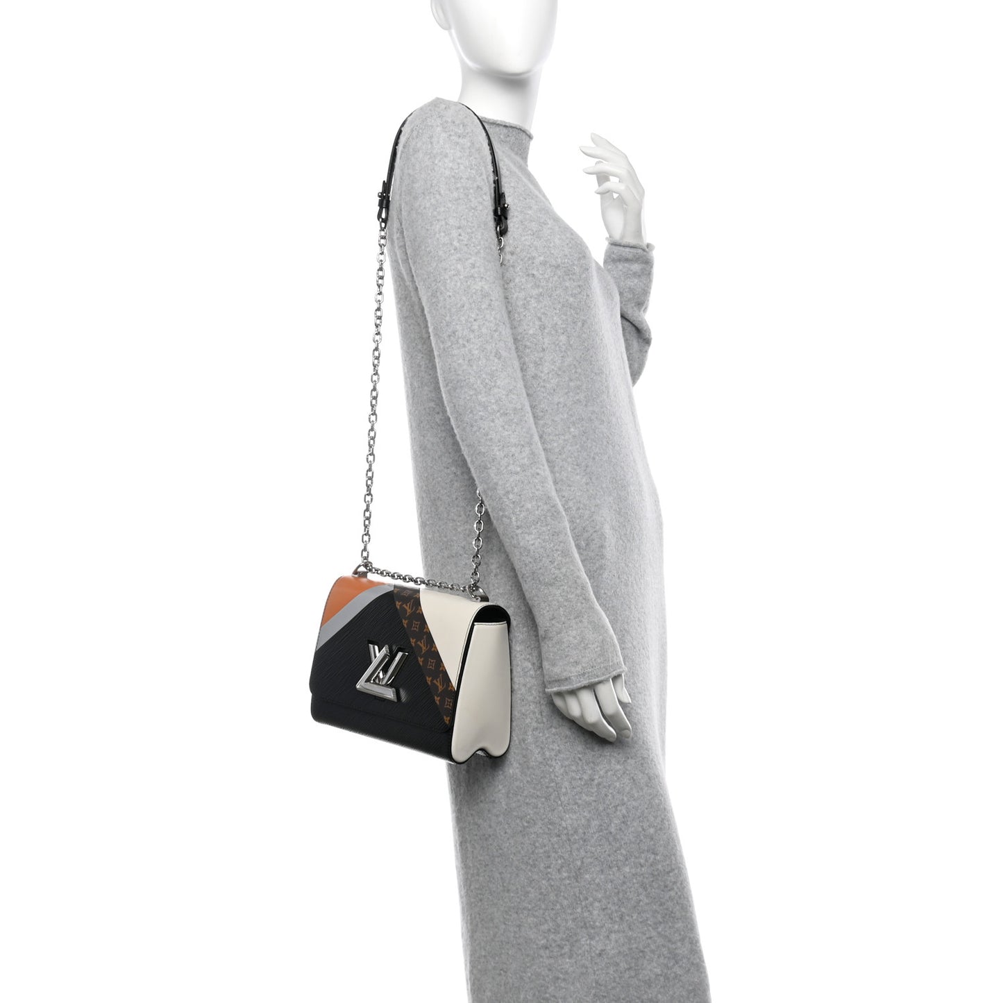 Epi Monogram Tape Twist Shoulder Bag MM Black White Orange