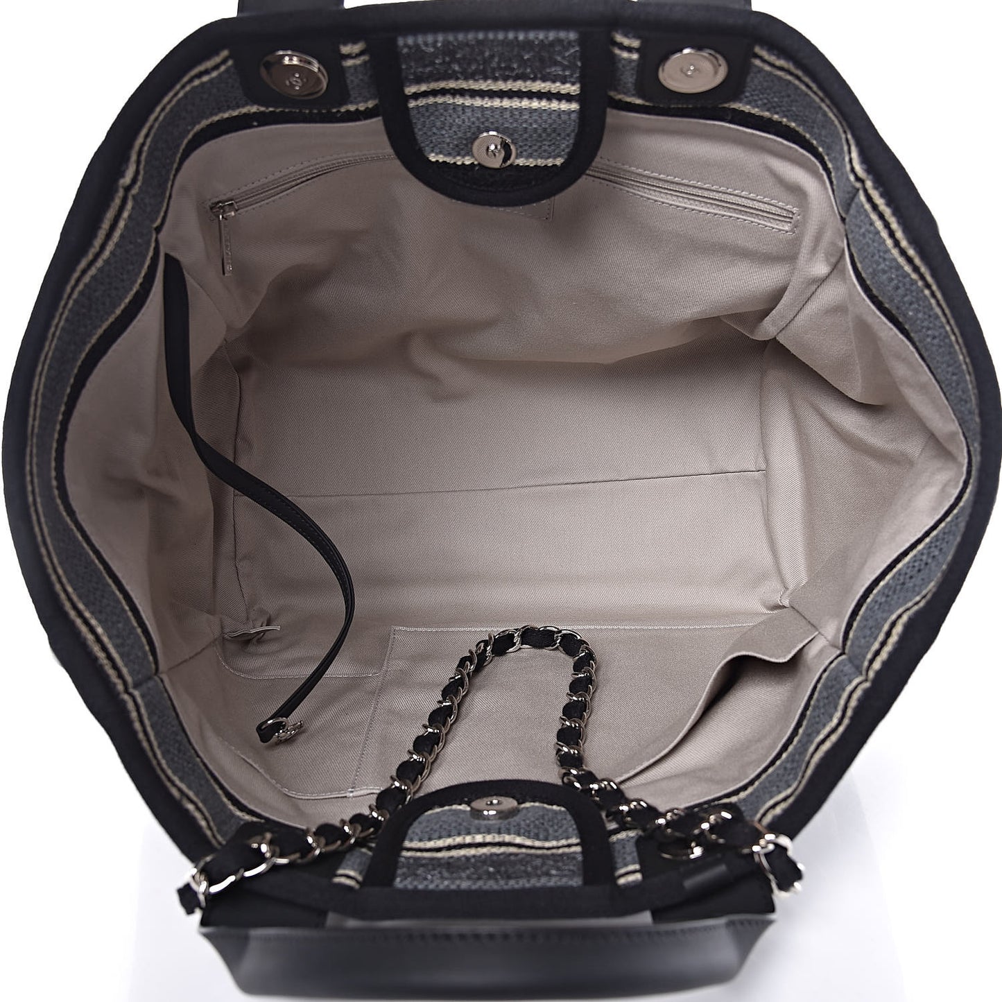 Striped Canvas Medium Deauville Tote Black