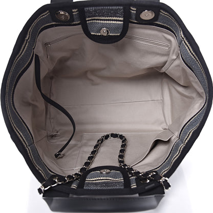 Chanel Striped Canvas Medium Deauville Tote Black 5 of 9