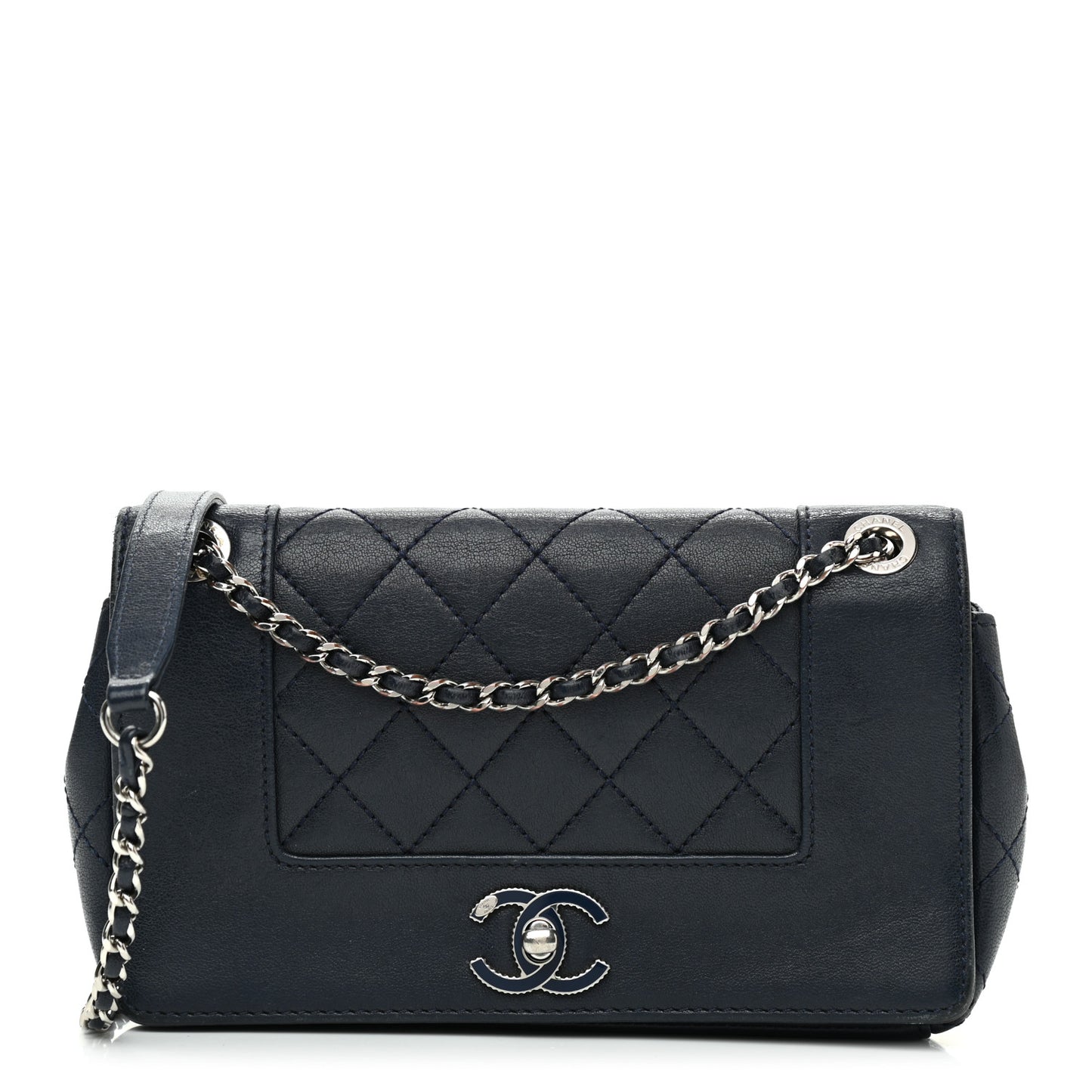 Sheepskin Quilted Small Vintage Mademoiselle Flap Navy