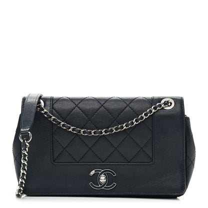 Chanel Sheepskin Quilted Small Vintage Mademoiselle Flap Navy 1 of 8