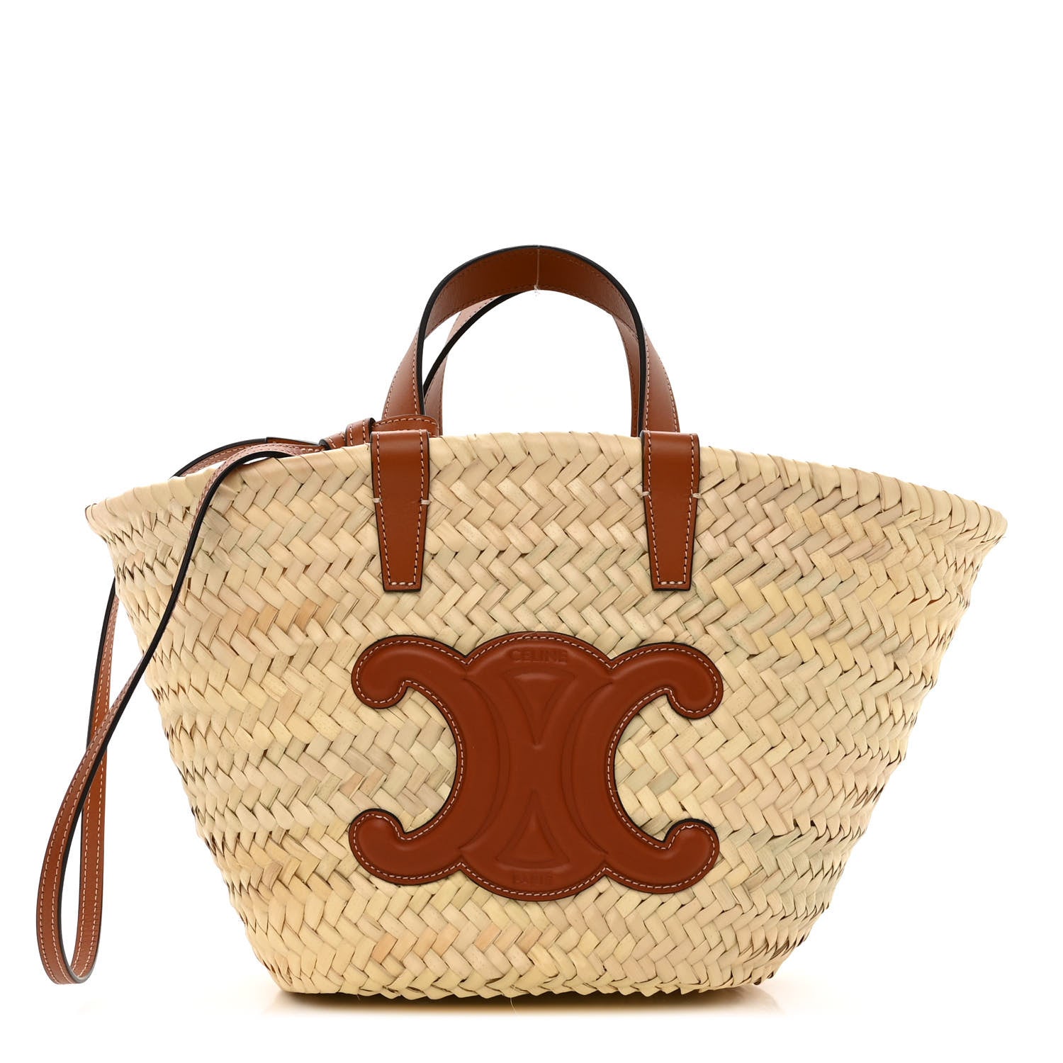 Celine Raffia Calfskin Triomphe Teen Panier Tan 1 of 9