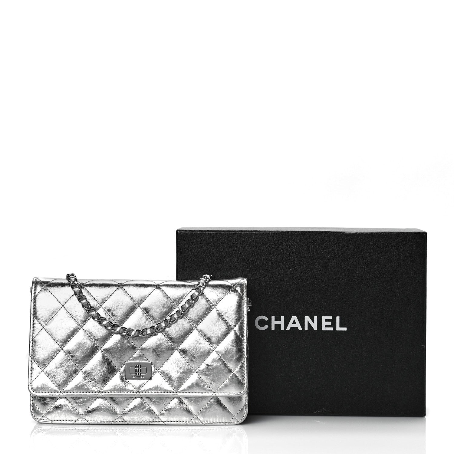 Chanel Metallic Aged Calfskin Quilted Reissue Wallet On Chain WOC Silver 10 of 10