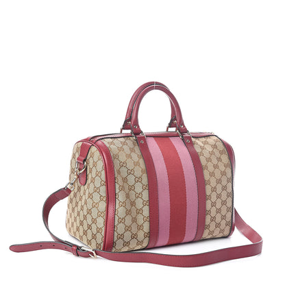 Gucci Monogram Cellarius Calfskin Vintage Web Medium Boston Beige Ebony Soft Burgundy Peonia Flower 3 of 9