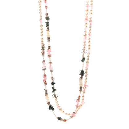 Chanel Pearl Stone CC Long Necklace Gold Pink Multicolor 1 of 5