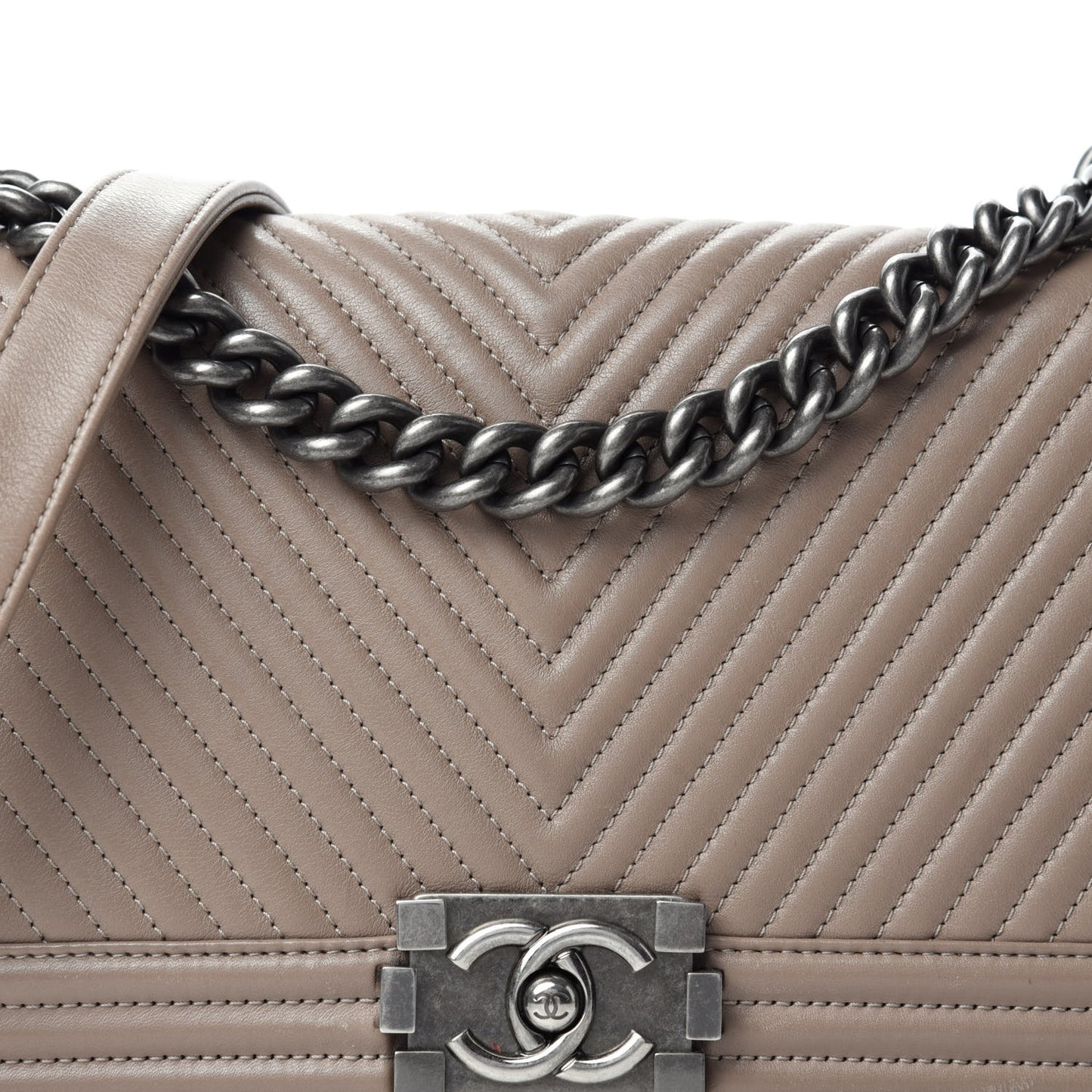 Calfskin Chevron Quilted Medium Boy Flap Taupe