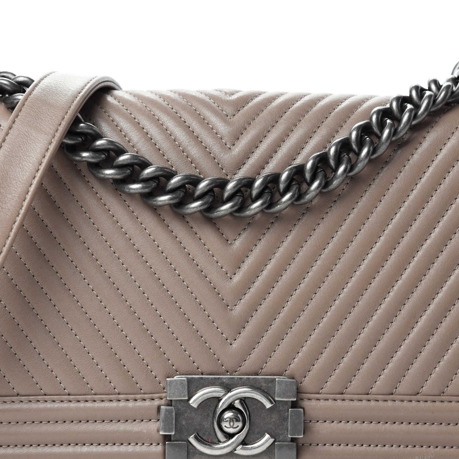 Chanel Calfskin Chevron Quilted Medium Boy Flap Taupe 16 of 16