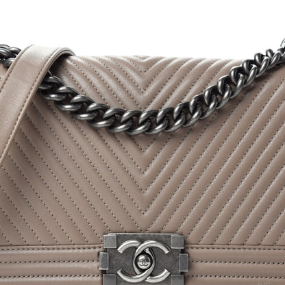 Chanel Calfskin Chevron Quilted Medium Boy Flap Taupe 16 of 16