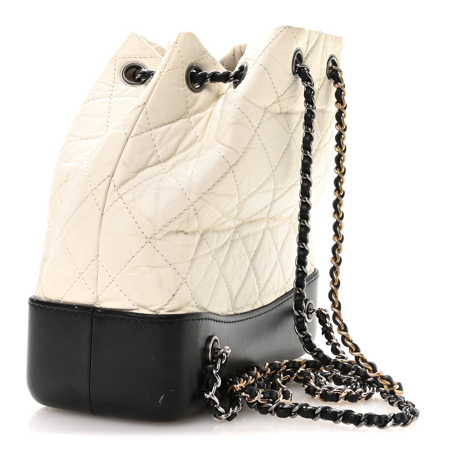 Aged Calfskin Quilted Small Gabrielle Backpack Black White