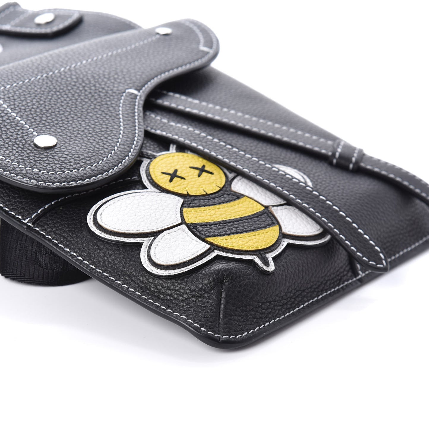 X KAWS Grained Calfskin Bee Saddle Pouch Black