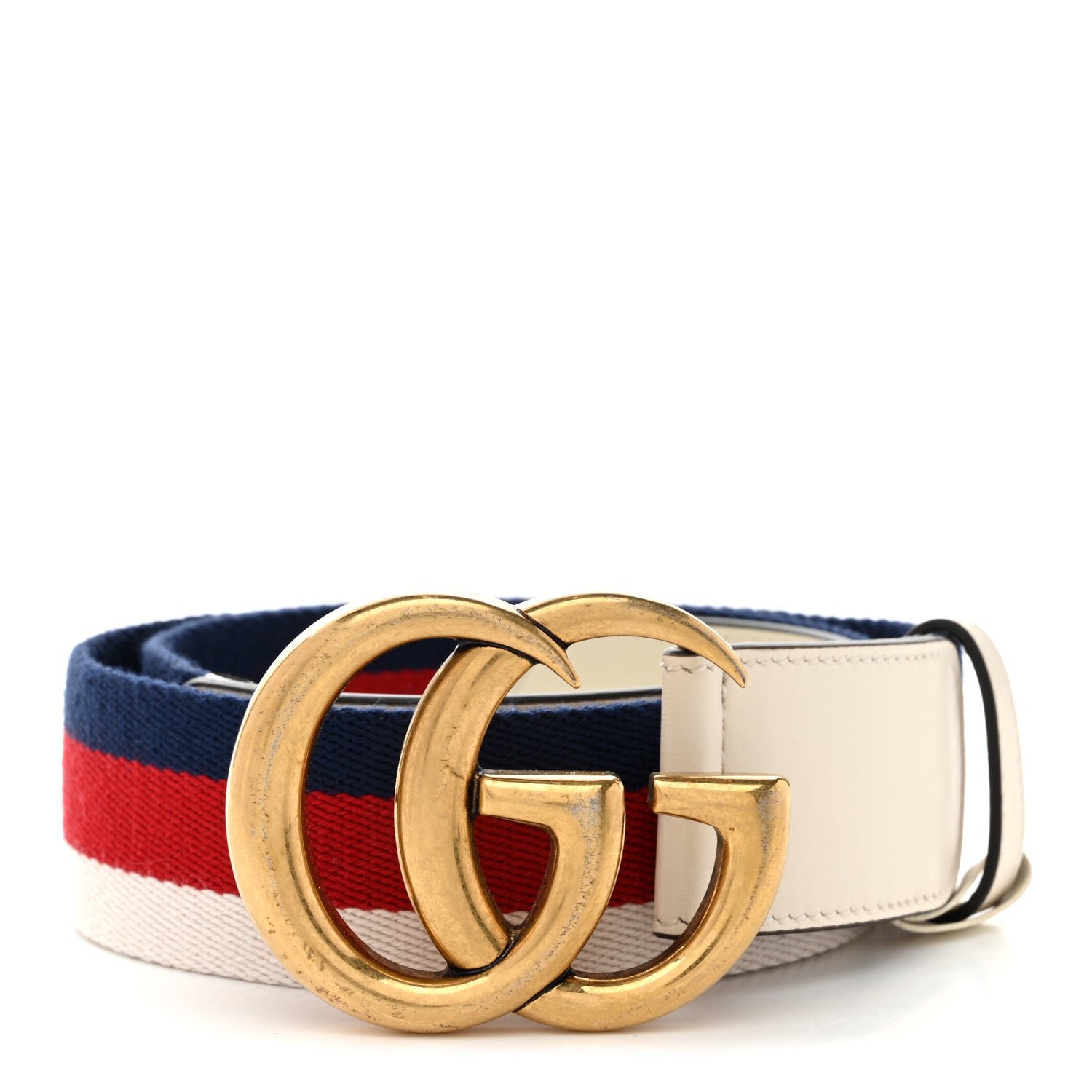 Gucci Nylon Calfskin Sylvie Web Double G 40mm Belt 80 32 Mystic White Hibiscus Red Maritime 1 of 5