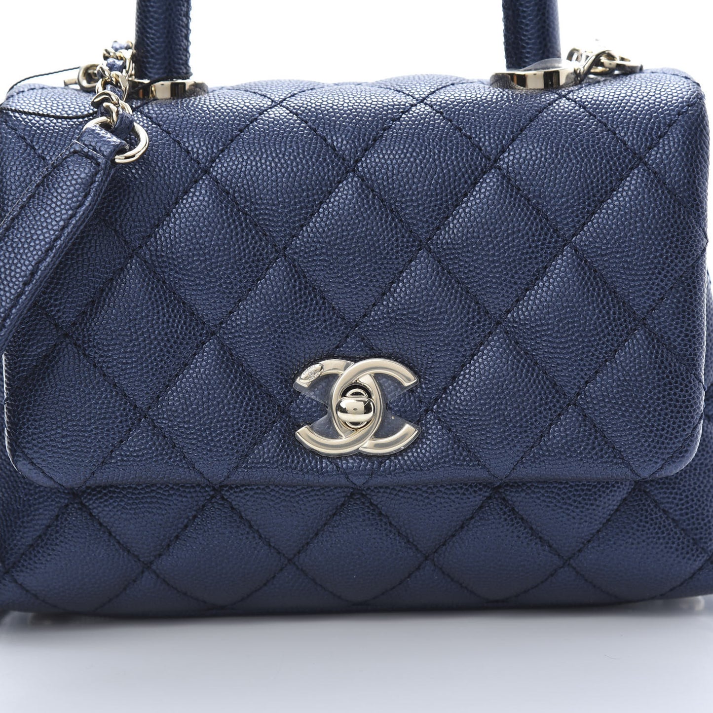Metallic Caviar Quilted Extra Mini Coco Handle Flap Dark Blue