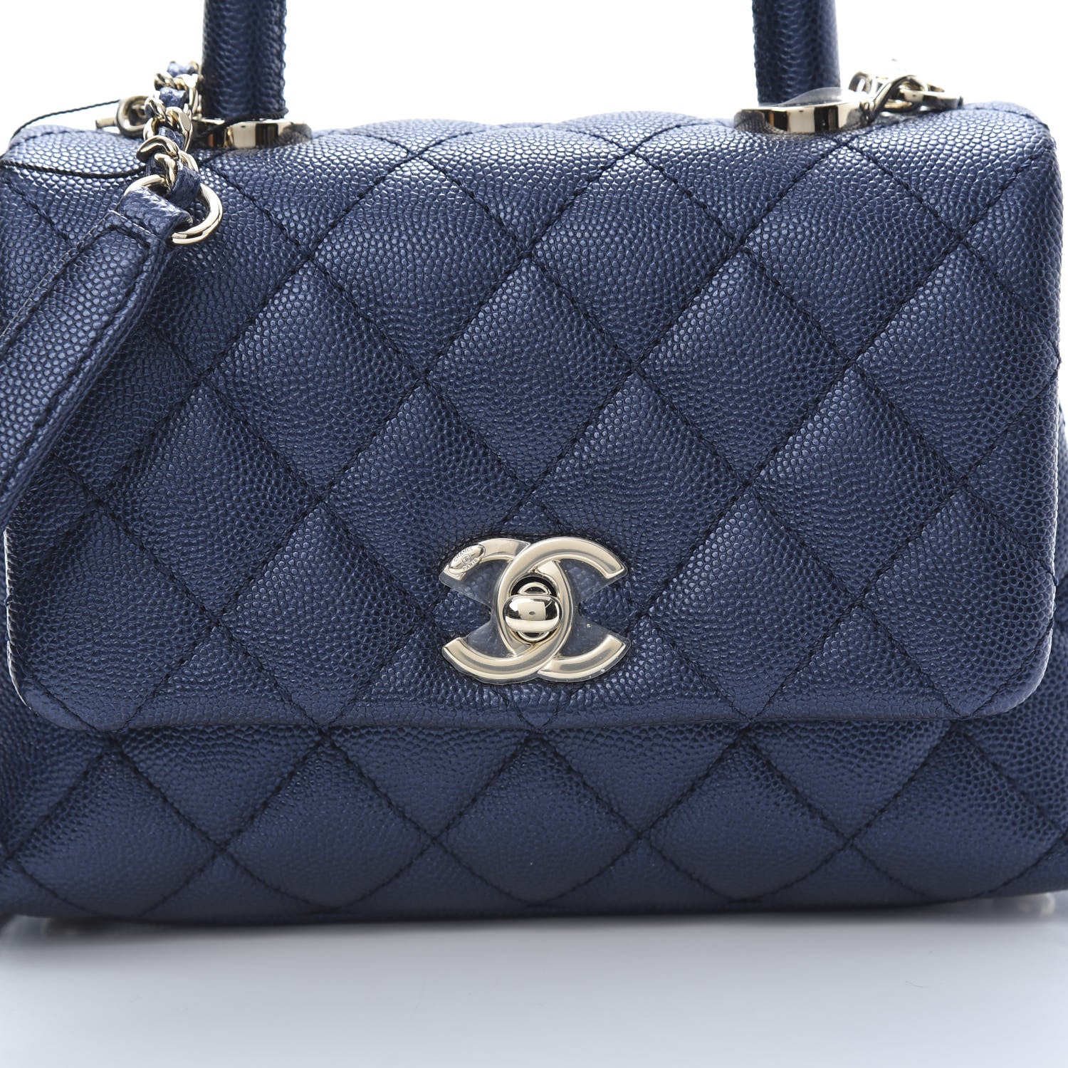 Chanel Metallic Caviar Quilted Extra Mini Coco Handle Flap Dark Blue 9 of 12