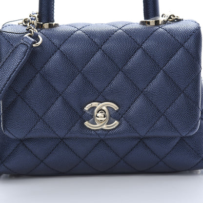 Chanel Metallic Caviar Quilted Extra Mini Coco Handle Flap Dark Blue 9 of 12