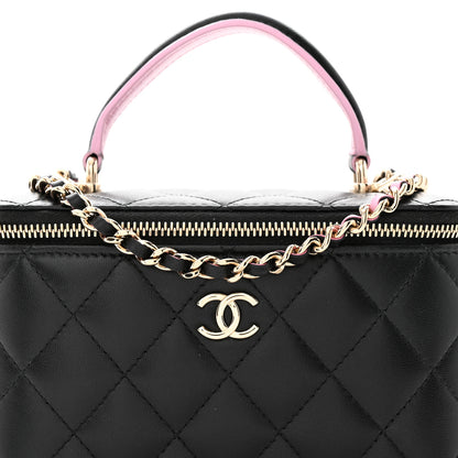 Chanel Lambskin Quilted Small Top Handle Vanity Case With Chain Black Lilac 8 of 13