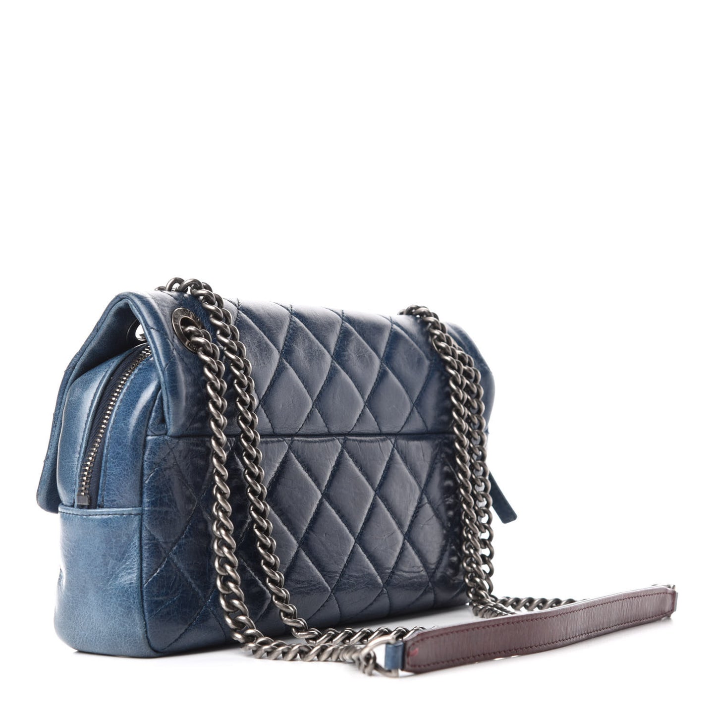 Glazed Calfskin Quilted Medium Duo Color Flap Blue