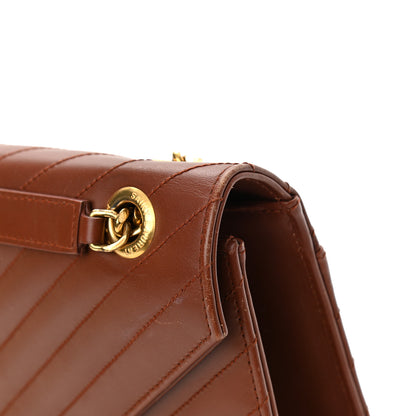 Saint Laurent Smooth Calfskin Matelasse Chevron Large Monogram Satchel Brown Brown 15 of 16