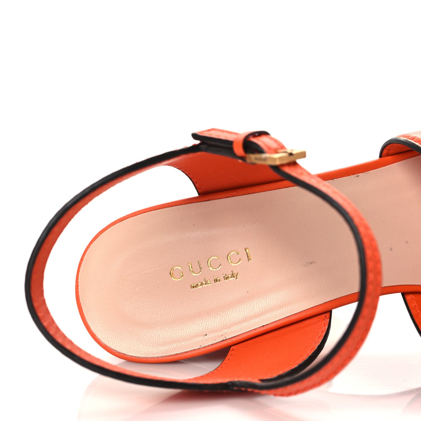 Cosmos Softy Calfskin Wooden Interlocking G Cut-Out 30/120mm Platform Sandals 40 Deep Orange