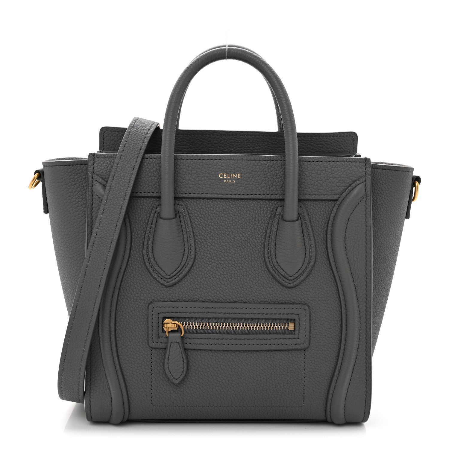 Celine Drummed Calfskin Nano Luggage  Kohl 1 of 10