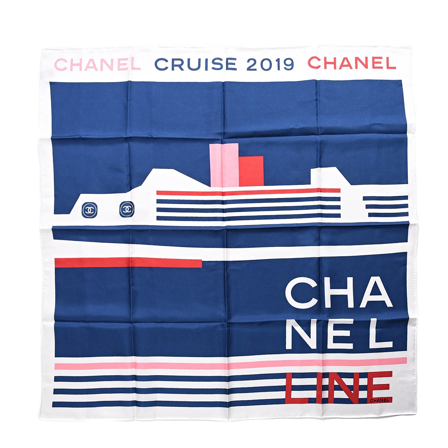 Silk Cruise Print CC Square Scarf Blue Red White