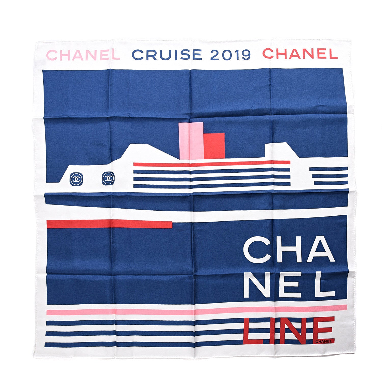 Chanel Silk Cruise Print CC Square Scarf Blue Red White 1 of 3