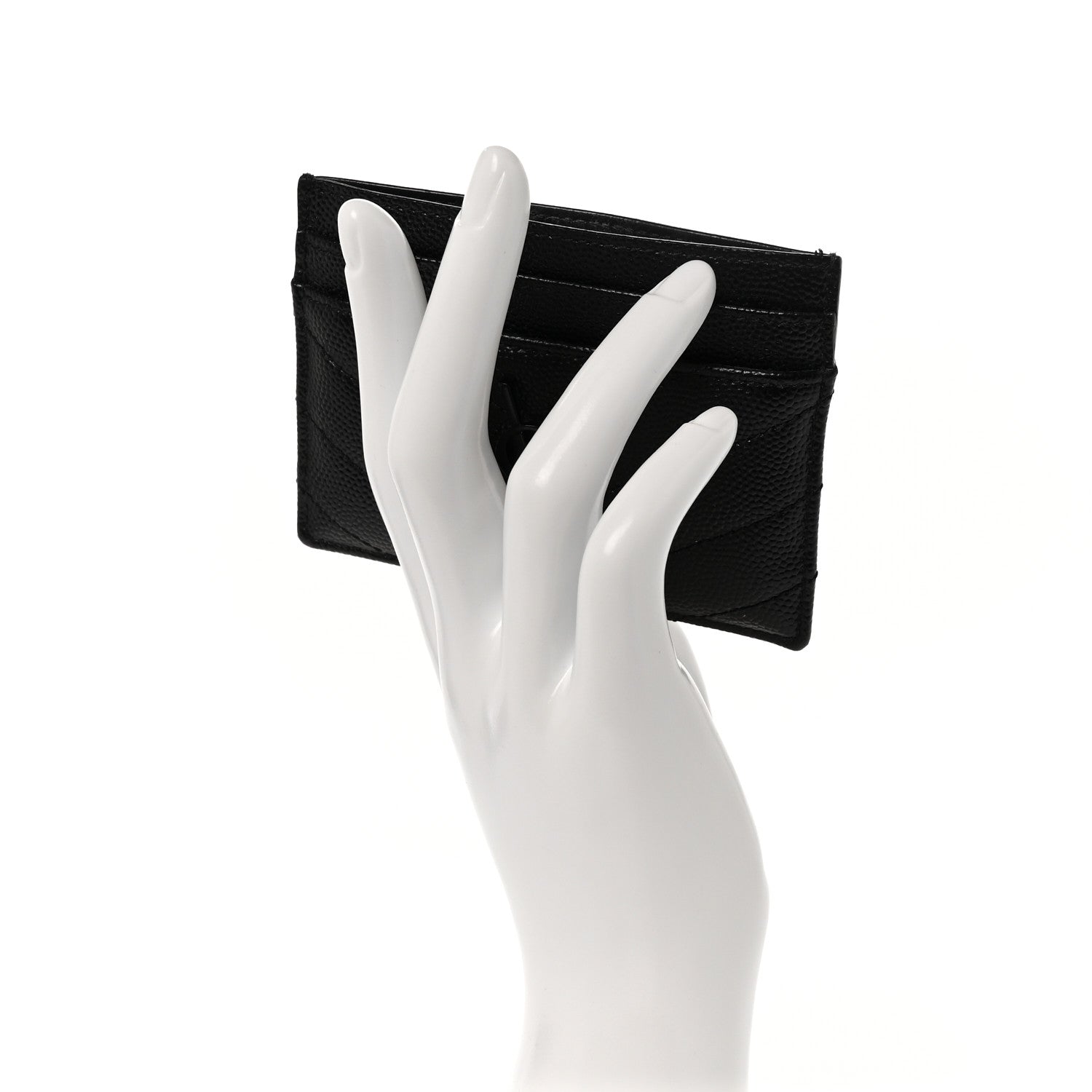 Saint Laurent Grain De Poudre Matelasse Chevron Monogram Credit Card Case Black 2 of 10