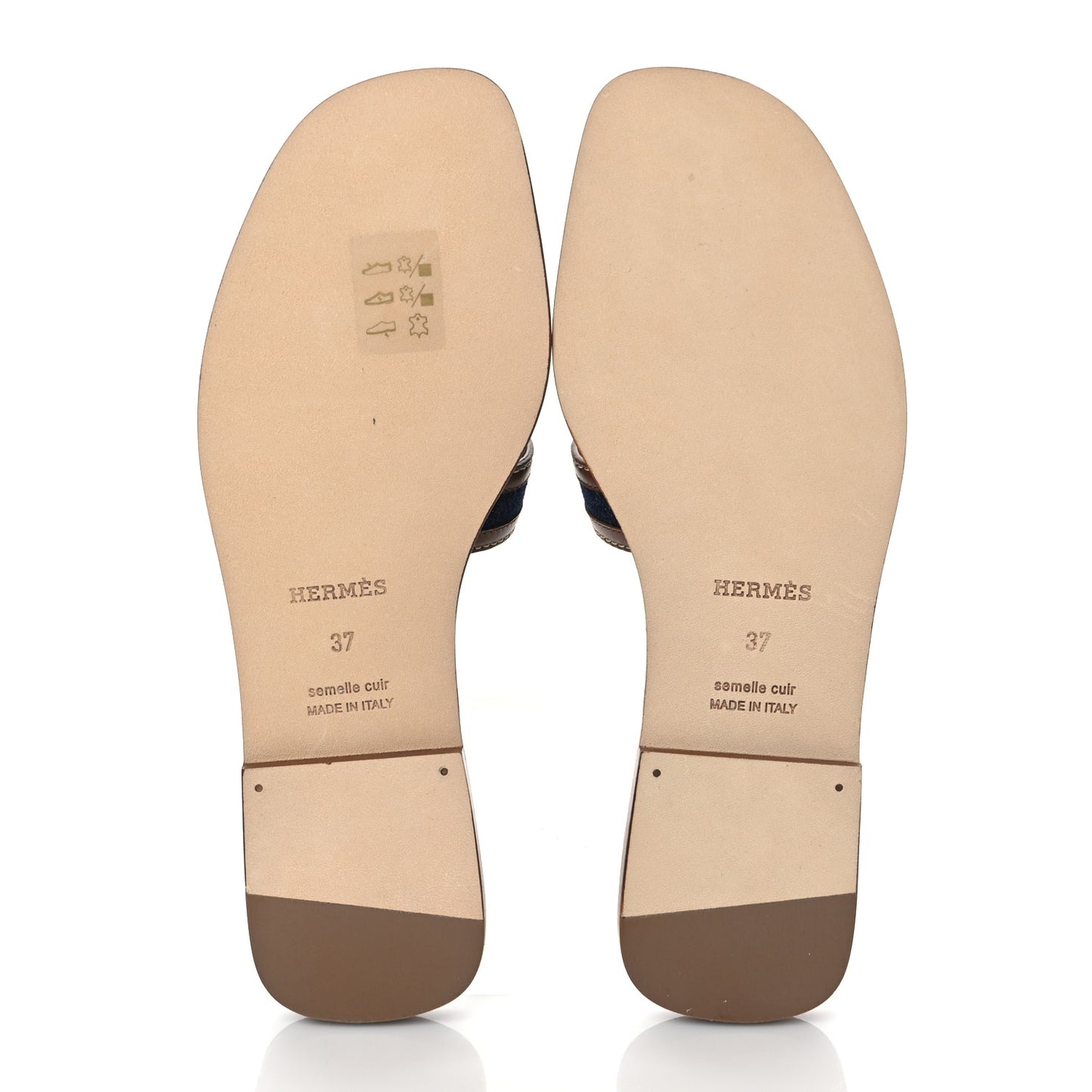 Calfskin Denim Oran Sandals 37 Bleu Brut Gold