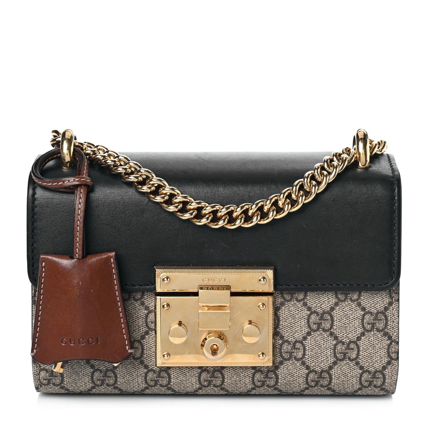 GG Supreme Monogram Calfskin Small Padlock Shoulder Bag Beige Black Cuir