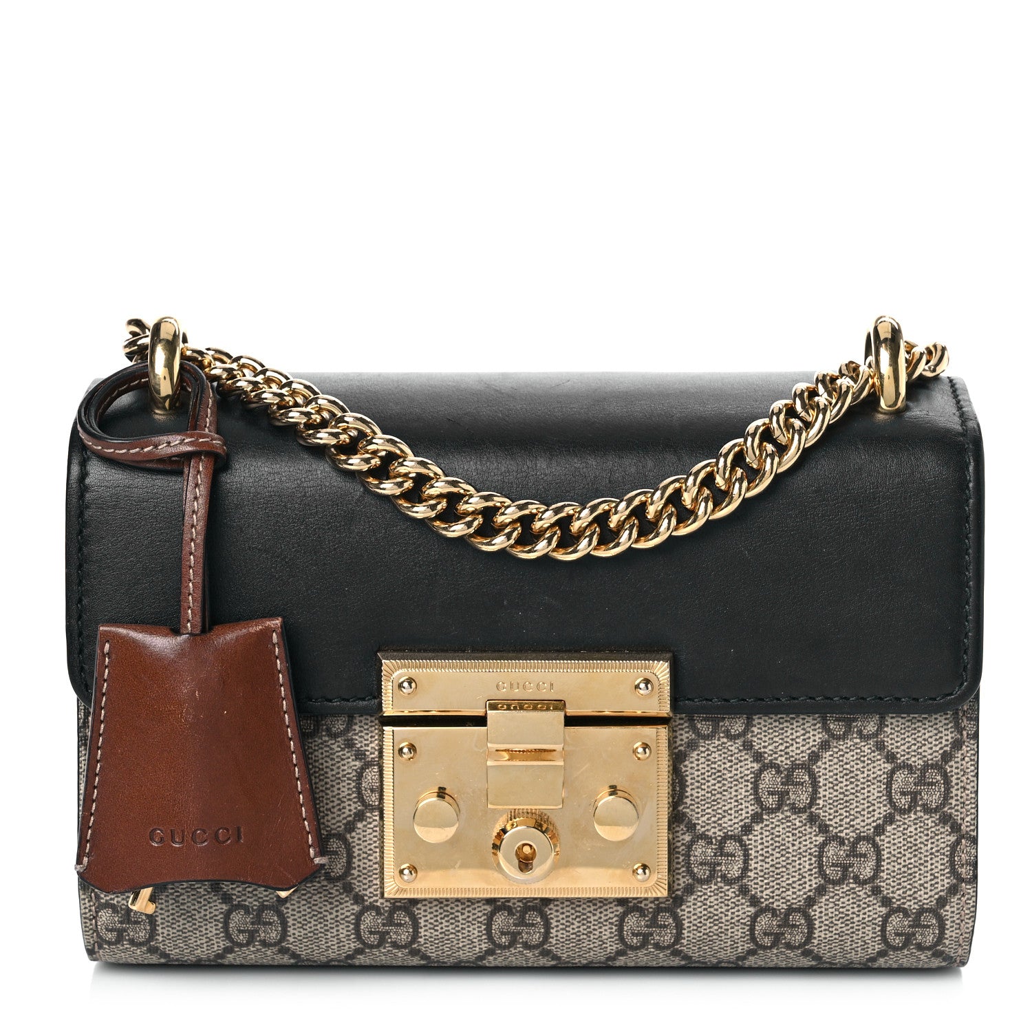 Gucci GG Supreme Monogram Calfskin Small Padlock Shoulder Bag Beige Black Cuir 1 of 14