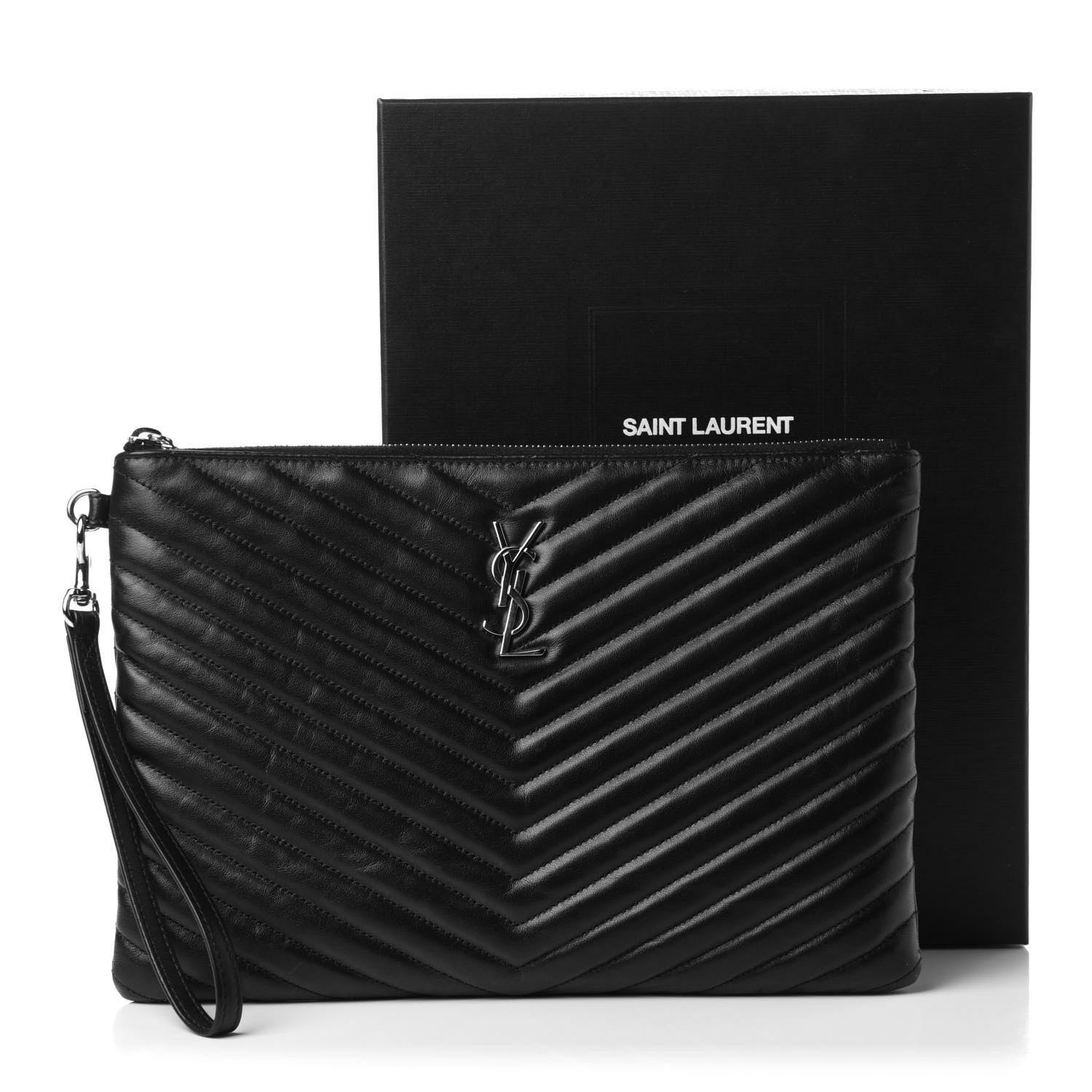 Saint Laurent Calfskin Matelasse Monogram Cassandre Tablet Pouch Black 11 of 11