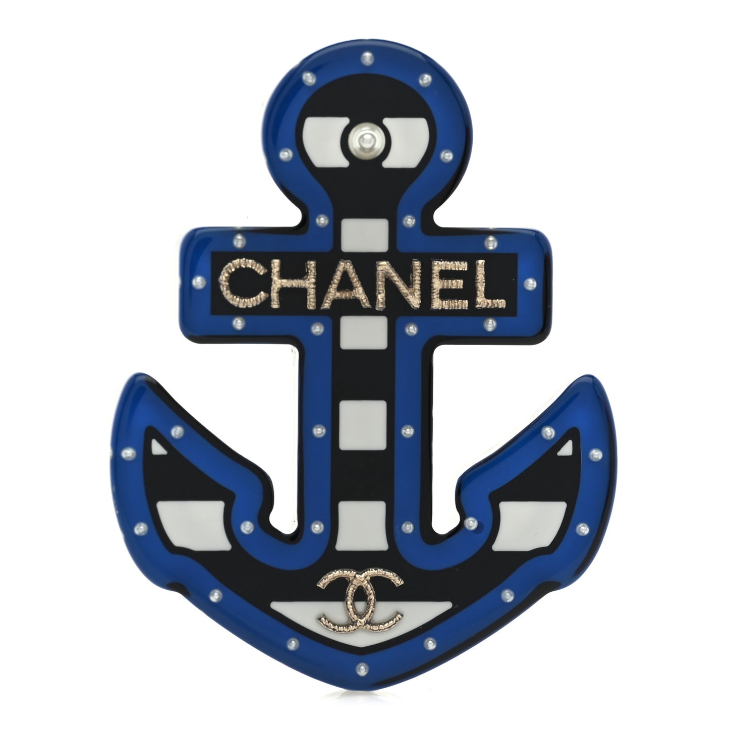 Resin Pearl Anchor CC Brooch Black Blue