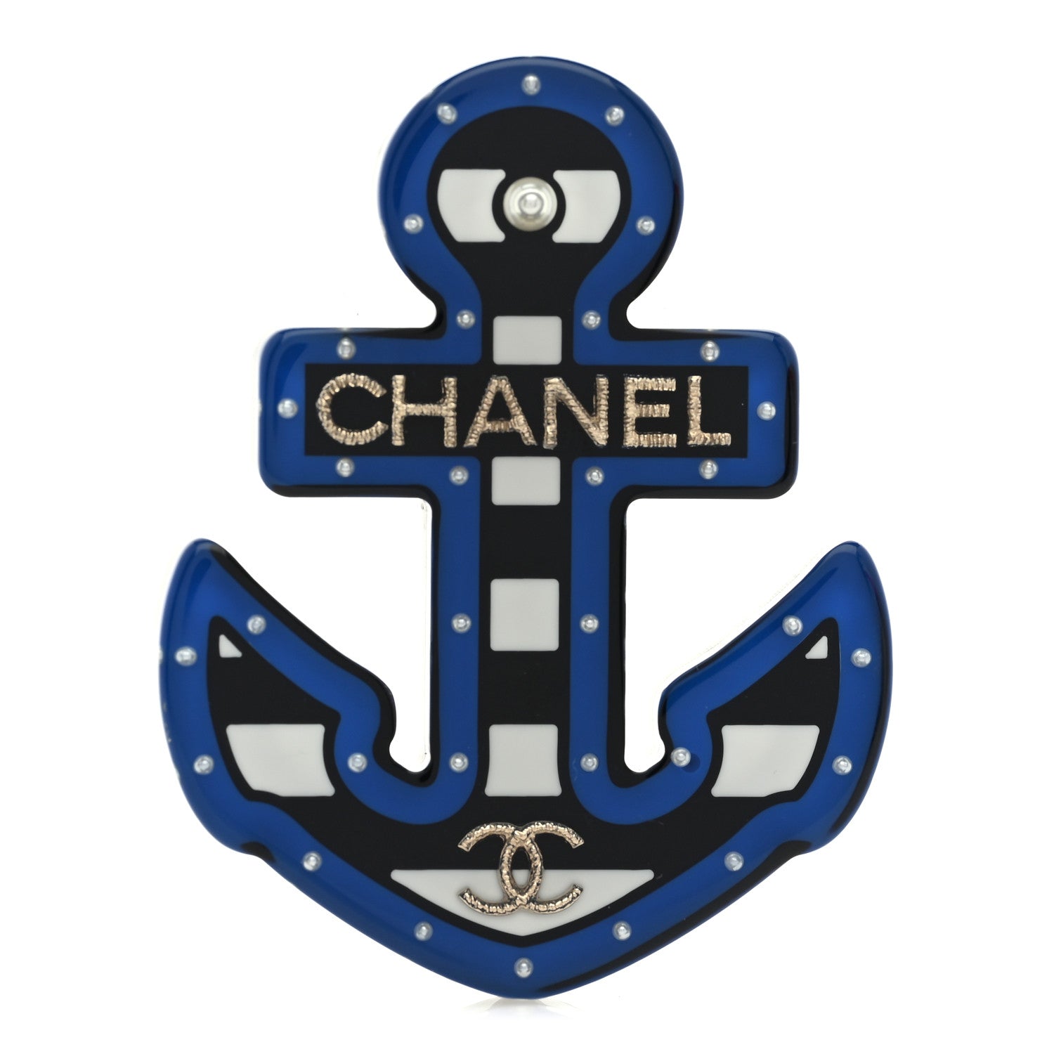 Chanel Resin Pearl Anchor CC Brooch Black Blue 1 of 4