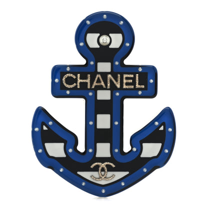 Chanel Resin Pearl Anchor CC Brooch Black Blue 1 of 4