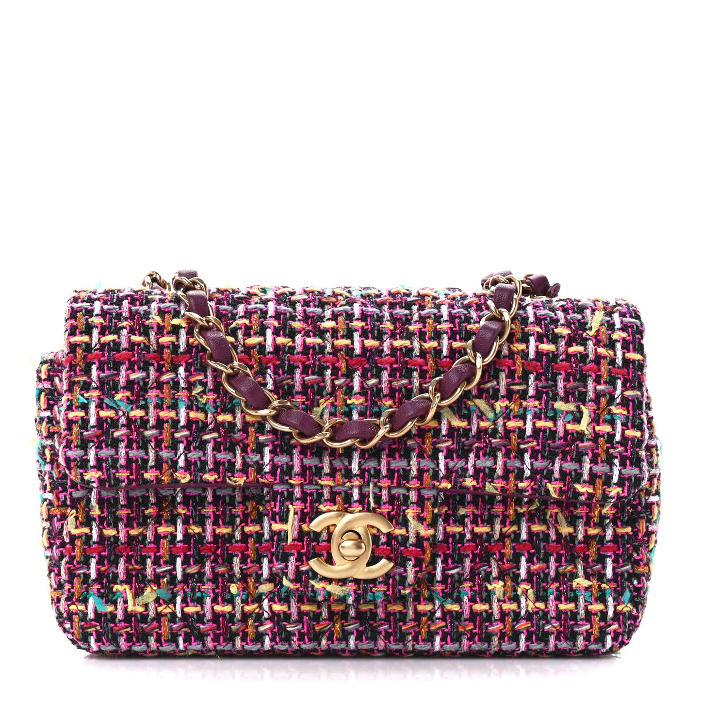 Tweed Quilted Mini Rectangular Flap Pink Multicolor