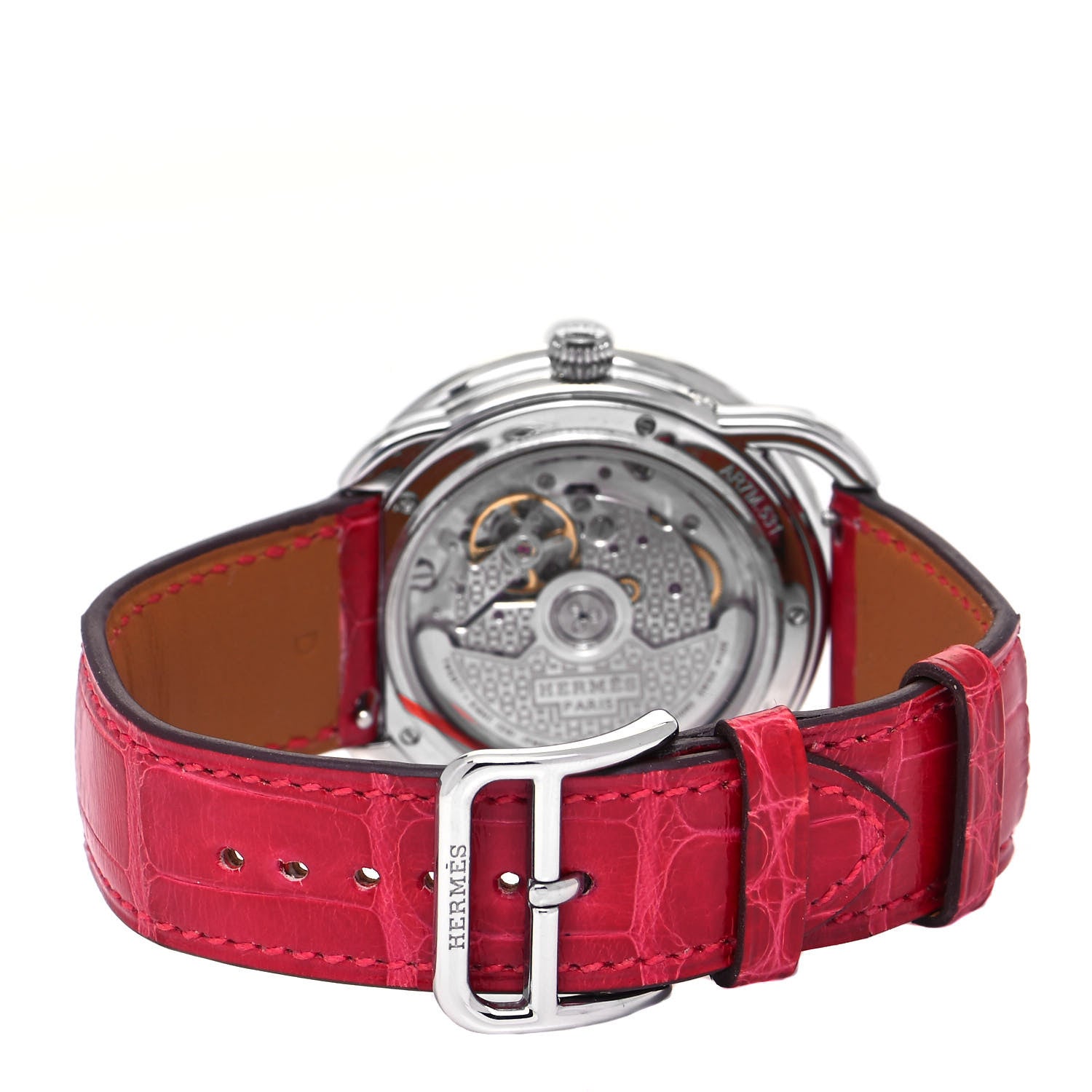 Hermes Stainless Steel Alligator Diamond Mother of Pearl 38mm Arceau Petite Lune Automatic Watch Braise 3 of 5