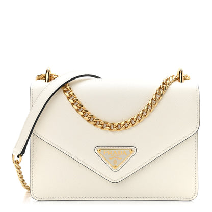 Prada Saffiano Soft Calfskin Metal Triangle Logo Envelope Chain Shoulder Bag White 1 of 9