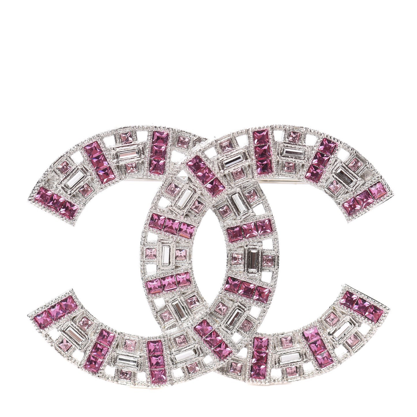 Baguette Crystal CC Brooch Silver Pink