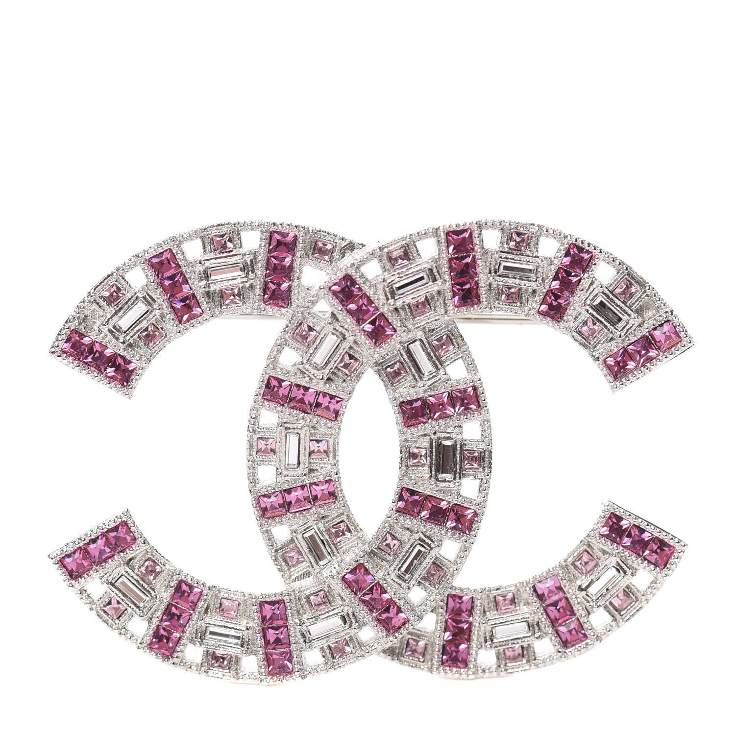 Chanel Baguette Crystal CC Brooch Silver Pink 1 of 4